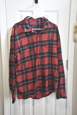 Rainforest Red Black Plaid Flannel Shirt XL Button Front LSC145